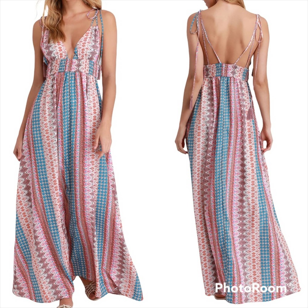 Lulus Maxin Relaxin Multi Print Maxi Size Medium